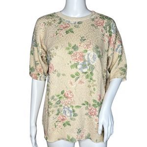United States Sweaters Women Large Beige Pink Allover Floral Grandmacore Vintage